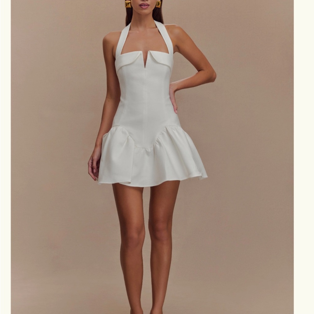MESHKI White Halter dropped waist Dress